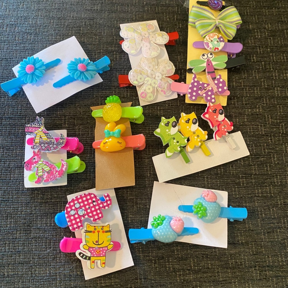 Handmade Hair Clips Kids Multicolor New Animal Flower Fruit 19pc Set